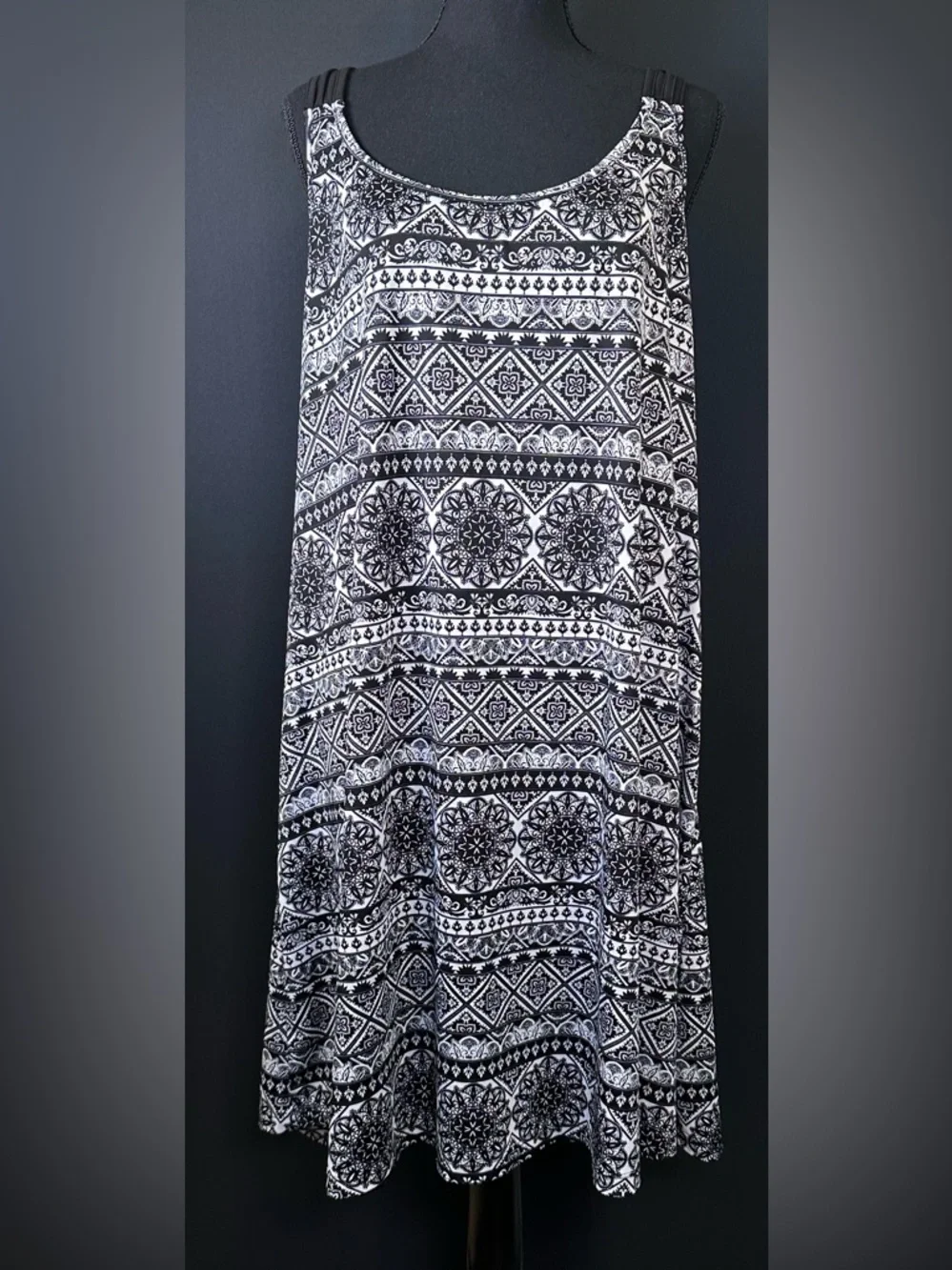 #180-‎ Black & White Patterned Swim Coverup Dress